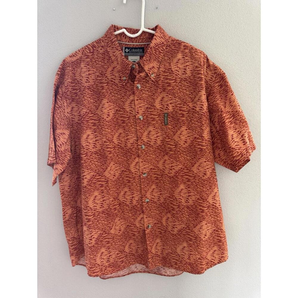 Columbia Shirt Mens Size XL Orange Casual Button‎ Up Short Sleeve Vacation
